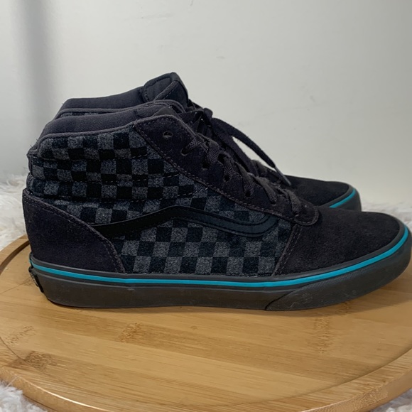 Vans Ward Hi Flannel Boys' Skate Shoes Size 7 Grey W/ Turquoise Pinstripe - Picture 5 of 6
